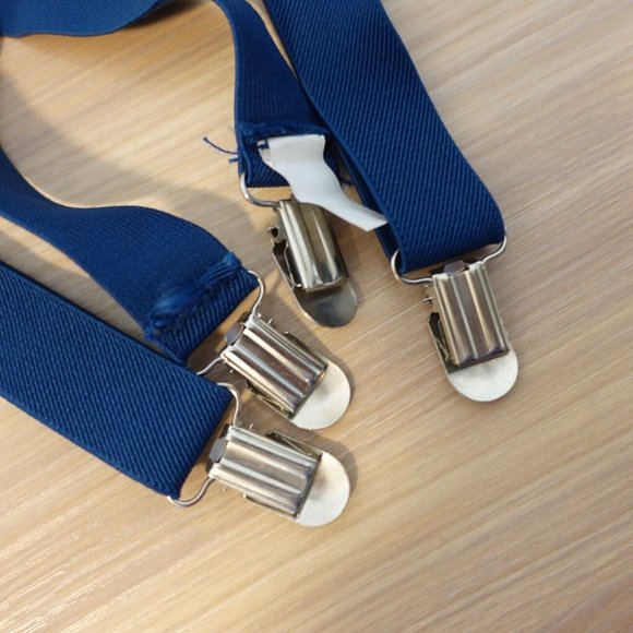 Suspender Boy Blue Navy Clip On X Back Adjustable Strap Formal Stretch - Picture 4 of 6